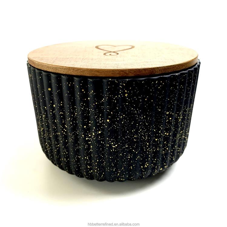 Ribbed Vertical striped 10oz green gold powder glass candle jar hand made luxury cookie jar with wooden lid