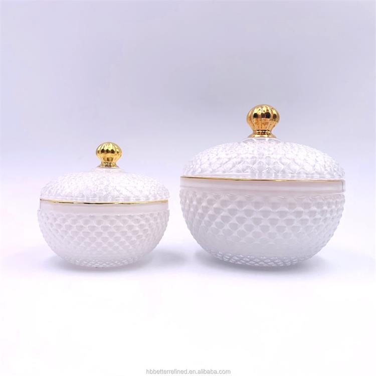 Geo cut white food storage round citrine jar for candle making with glass lid crystal glass candy jar with lid