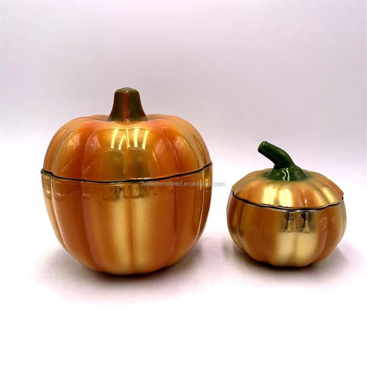 Halloween orange gold pumpkin shaped jar for candle making with glass lid crystal glass candy jar with lid wax container